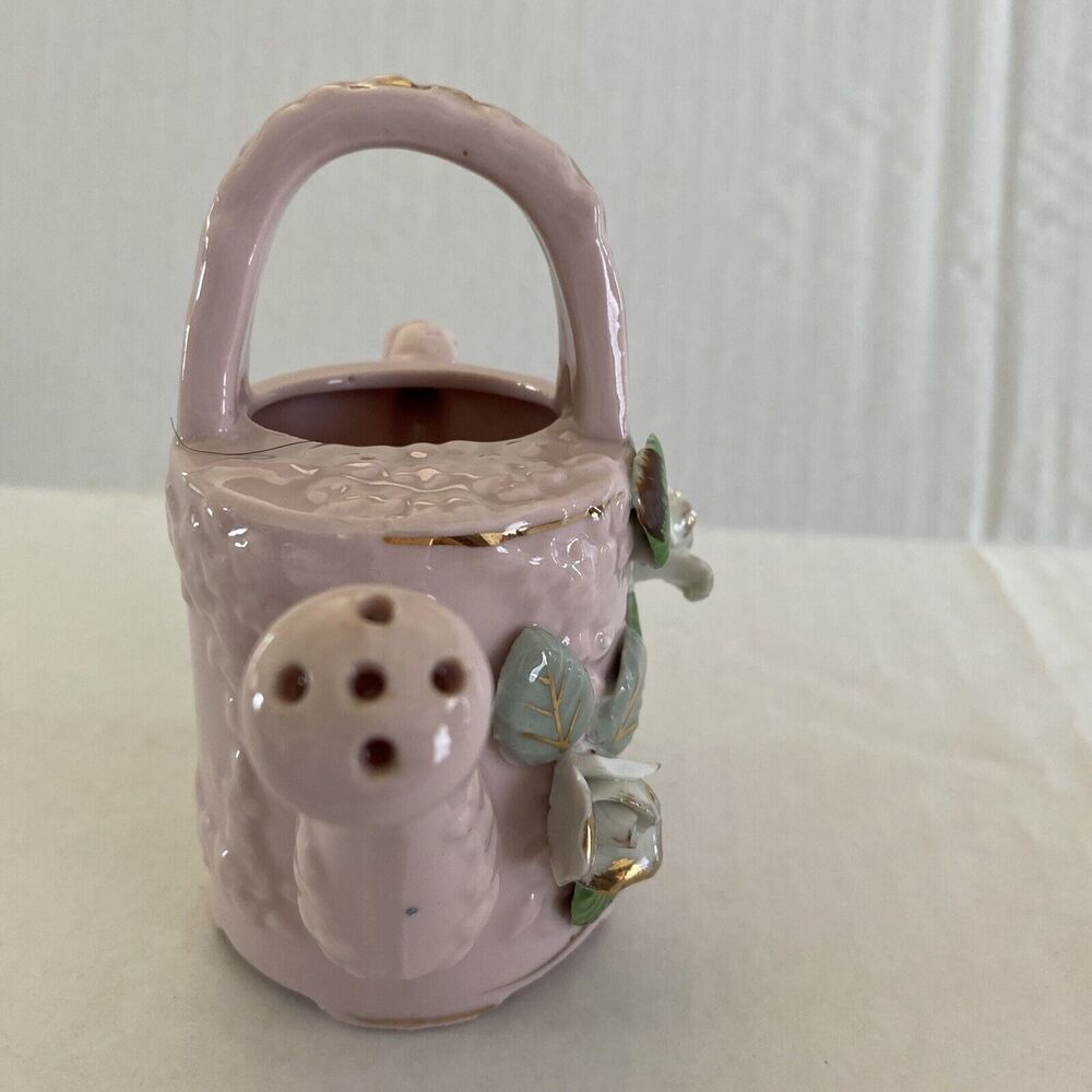 5” China Glass Watering Can, Pink‎ Floral, Miniature Vase, Trinket Bowel - Picture 3 of 6